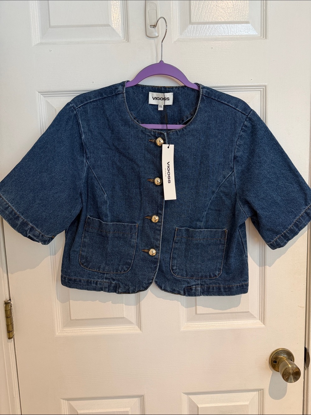 NWT Vigoss Dark Blue Cropped Denim Button Jacket